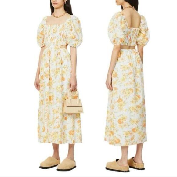 NWT Faithfull the Brand Loucetta Dress Palermo Floral Orange Print Size 6 Medium - Picture 9 of 9
